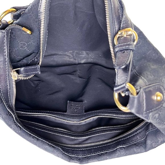 Gucci Black Monogram Leather Trim Hobo Bag - Picture 4 of 6